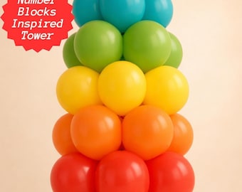 Kit de decoración de torre para fiesta de cumpleaños inspirada en Numberblocks, guirnalda arcoíris, globos, temática infantil y preescolar.
