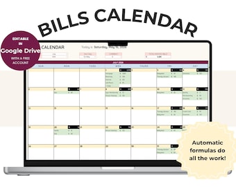 Plantilla de seguimiento de facturas en Google Sheets Calendario de facturas Organizador de pagos mensuales Hoja de cálculo de gastos del presupuesto familiar Calculadora automática de totales