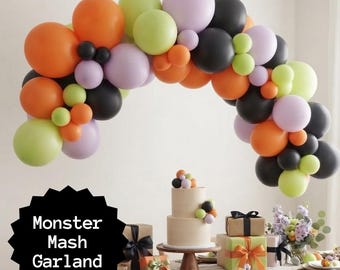 Halloween Ballong Girlan Kit Tillbehör Festdekoration Båge Bakgrund Fotobås Födelsedagsfest Monstertema Orange Svart Lila