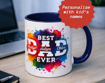 Taza de café personalizada, regalo de cumpleaños para papá, taza de cerámica personalizada, el mejor diseño de pintura en acuarela, interior con tipografía llamativa.