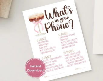 Juego imprimible para despedida de soltera, descarga instantánea, búsqueda del tesoro en el teléfono, tarjeta, actividad para bodas, temática de café, invitada a la despedida de soltera