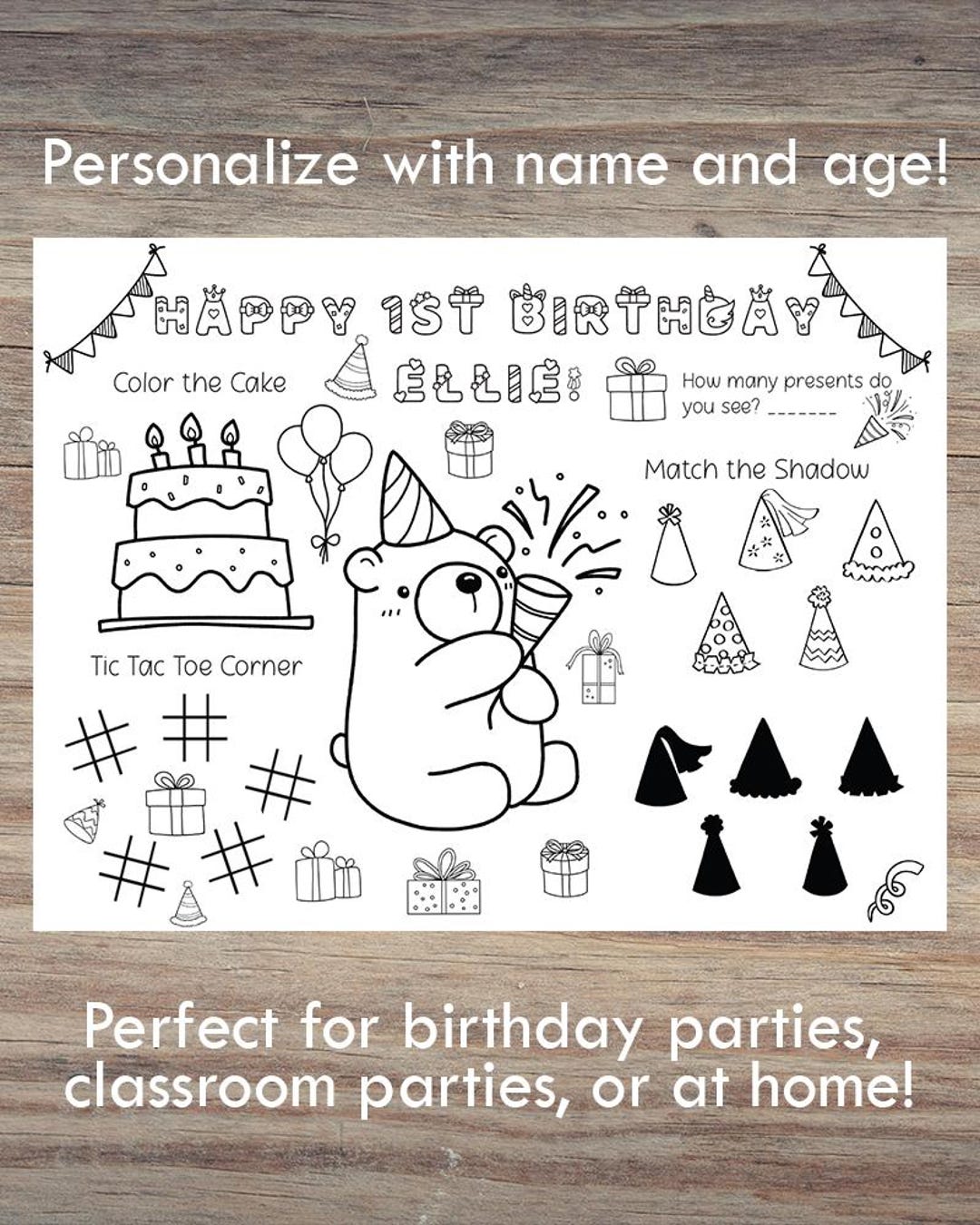 Personalized Birthday Activity Placemat Kids Party Coloring Placemat - Etsy