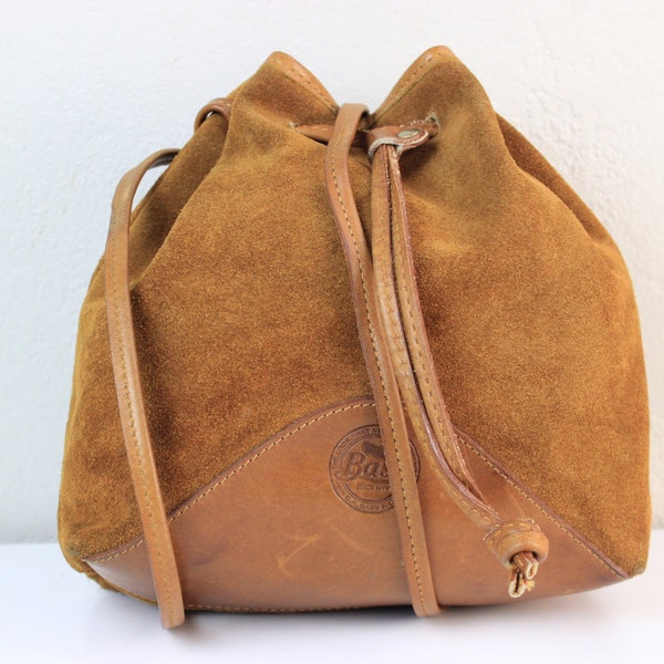 G.H. Bass & Co. Carmel Brown Suede and Leather Drawstring Crossbody Shoulder Bag