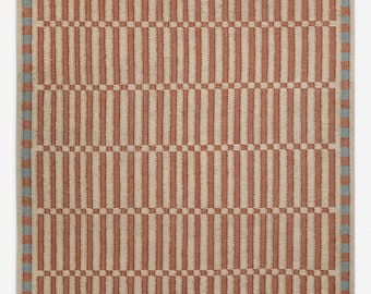 Handgeweven wollen vloerkleed, terracotta neutraal geometrisch platgeweven tapijt