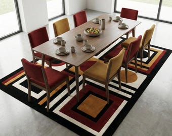 Handmade Bauhaus Wool Rug: Mid-Century Modern Geometric Design