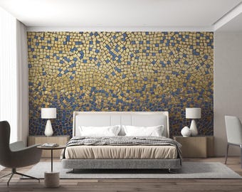 Papel de parede adesivo vintage com mosaico azul: 41T