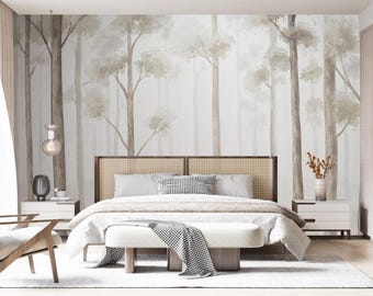 Misty Forest Serenity Wall Art Peel and Stick Wallpaper: 55ST
