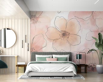 Vintage Watercolor Blossoms Mural Peel and Stick Wallpaper: 64T