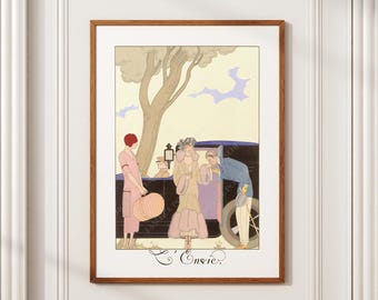 George Barbier Art Deco French Fashion Print : "L'Envie" the Seven Deadly Sins, Falbalas et Fanfreluches, 1924. Allegorical Illustration.