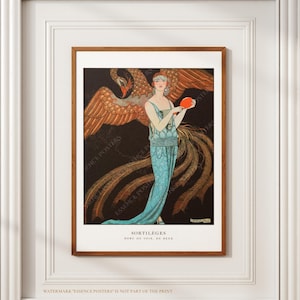 Modeillustration, franskt modetryck i art déco-stil, George Barbier: "Sortileges" från La Gazette Du Bon Ton, 1922.