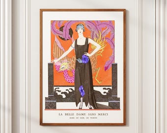 Französische Luxus Mode Illustration, Art Deco Mode Illustration, George Barbier: "La Belle Dame Sans Merci" von La Gazette Du Bon Ton, 1914.