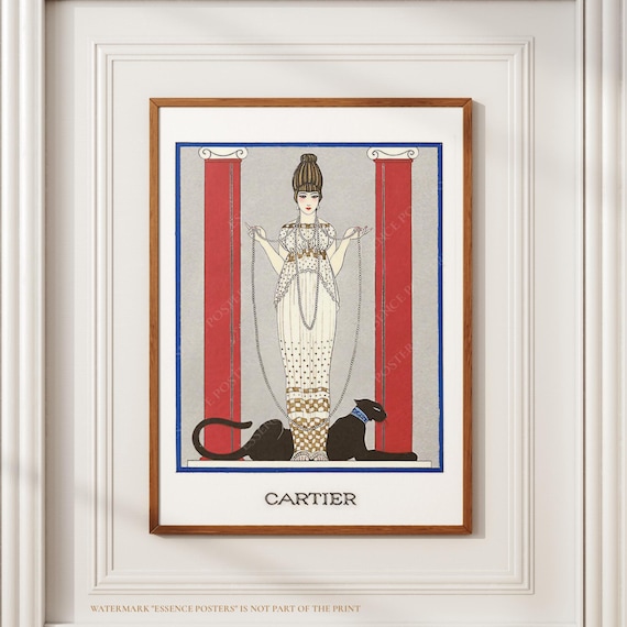 George Barbier Art Deco Print, Cartier Panther, Luxury Fashion Illustration, Vintage Jewelry & Elegant Wall Art: "La Femme A La Panthere".
