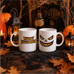 Happy Halloween Mug | Spooky Jack O’ Lantern Coffee Cup | Halloween Gift for Her | Pumpkin Face Mug | Fall Decor