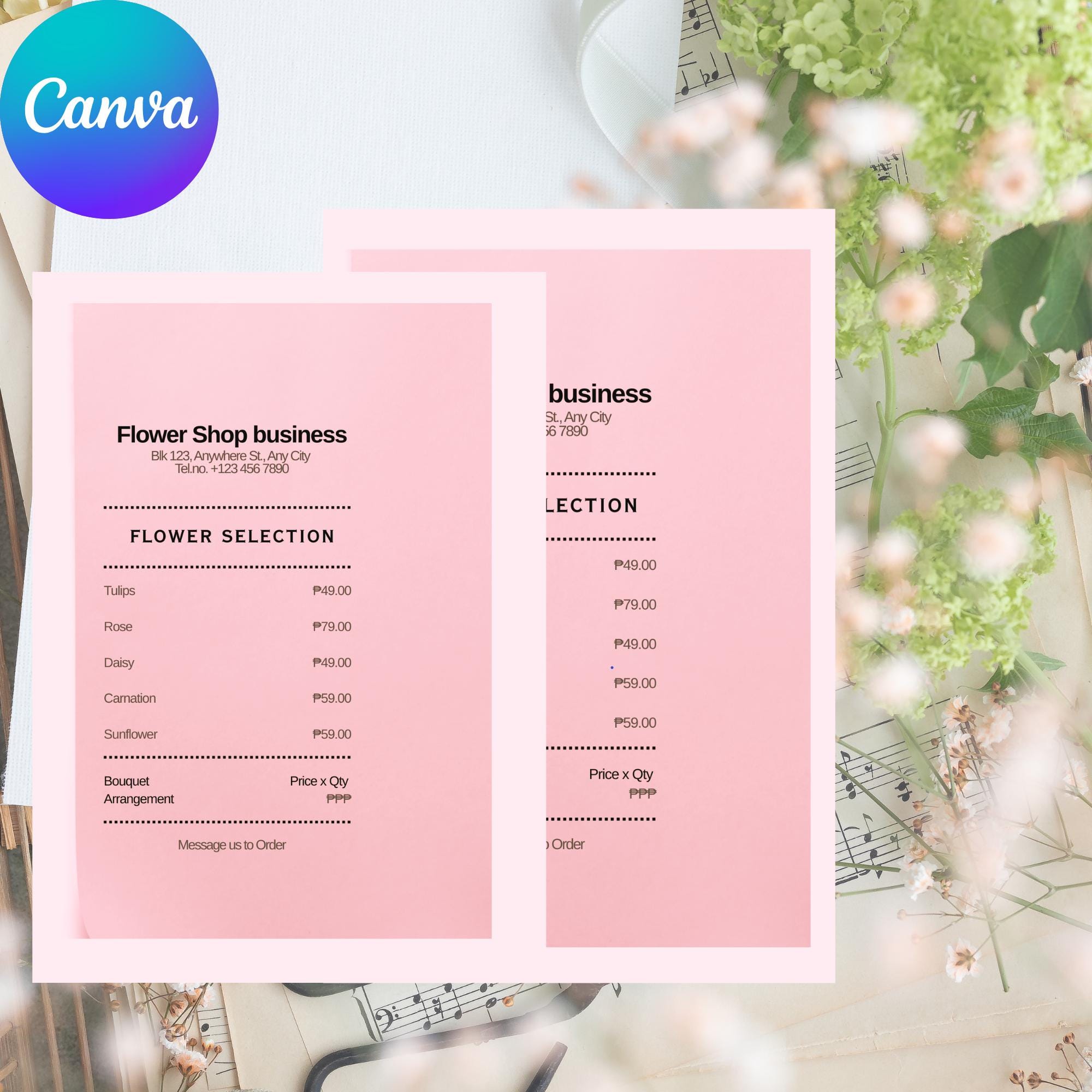 Editable Florist Order Form Template, Flower Shop Invoice, Canva ...