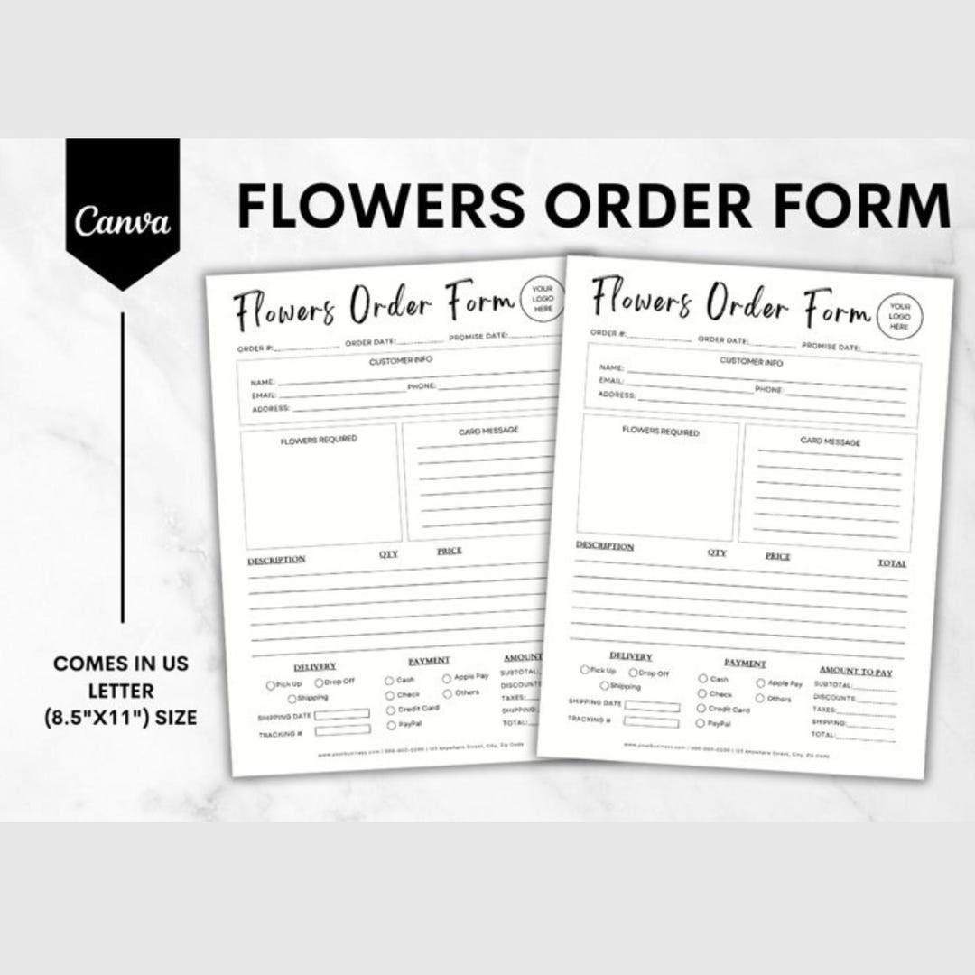Editable Florist Order Form Template, Flower Shop Invoice, Canva ...