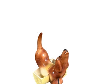 Vintage Ceramic Dog Planter | Mid Century Kitsch Dog Figurine | Retro Desk Organizer