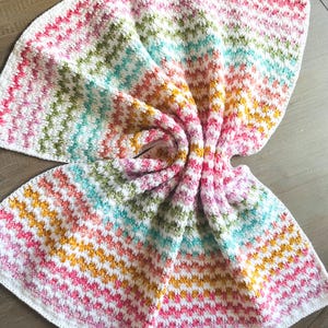 Handmade Crochet Soft Stripe Baby Blanket, Modern Neutral Rainbow Pastel Baby Shower Birthday Heirloom Gift, Machine Washable Acrylic