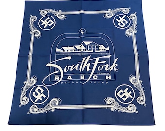 Vintage 1994 Southfork Ranch Dallas Texas Bandana Blue Warner Bros Souvenir SF