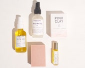 Facial Skin Care Set. Travel Friendly. 100% Natural. Vegan. Pink Clay Mask. Facial Toning Elixir. Pink Clay Soap.