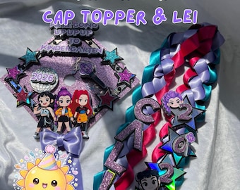 Dämonenjäger Graduation Cap Topper & Lei |  Dämonenjäger Mütze | Dämonenjäger Schulabschlussfeier