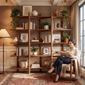 Estantería de madera de 5 niveles, estantería de biblioteca rústica moderna DL1010ZZ