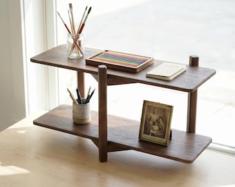 Organizador de mesa de madera, estante de escritorio Japandi, regalo de inauguración, soporte para monitor artesanal, decoración de mediados de siglo, artículo esencial para la oficina DL1013ZZ