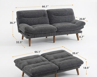 Adjustable Sleeper Sofa for Guest Room, Grey Corduroy Couch, Home Office Futon Bed, Multipurpose Furniture DL1014ZZ