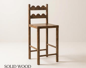 Sgabello da bar in legno massello, altezza bancone, stile rustico scandinavo per isola cucina DL1011ZZ