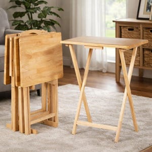 Foldable TV Tray Table Set with Storage Rack, Black 4 Pack DL1007ZZ