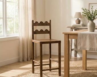 Barhocker aus Massivholz, Thekenhöhe Hocker, Küchenhocker, Skandinavischer rustikaler Bauernhaushocker DL1011ZZ