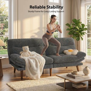 Small Space Corduroy Futon, 66 Inch Convertible Sofa Bed, Adjustable Loveseat Sleeper for Studio Apartment DL1014ZZ