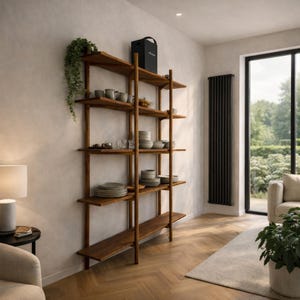 Solid Wood 5-Tier Bookshelf, Mid Century Modern Open Display Shelf, Large Rustic Bookcase for Living Room DL1010ZZ