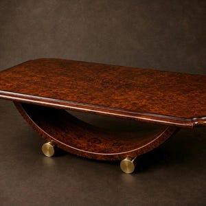 Burr Walnut Coffee Table Art Deco Style Inlaid Sculptural Curved Base