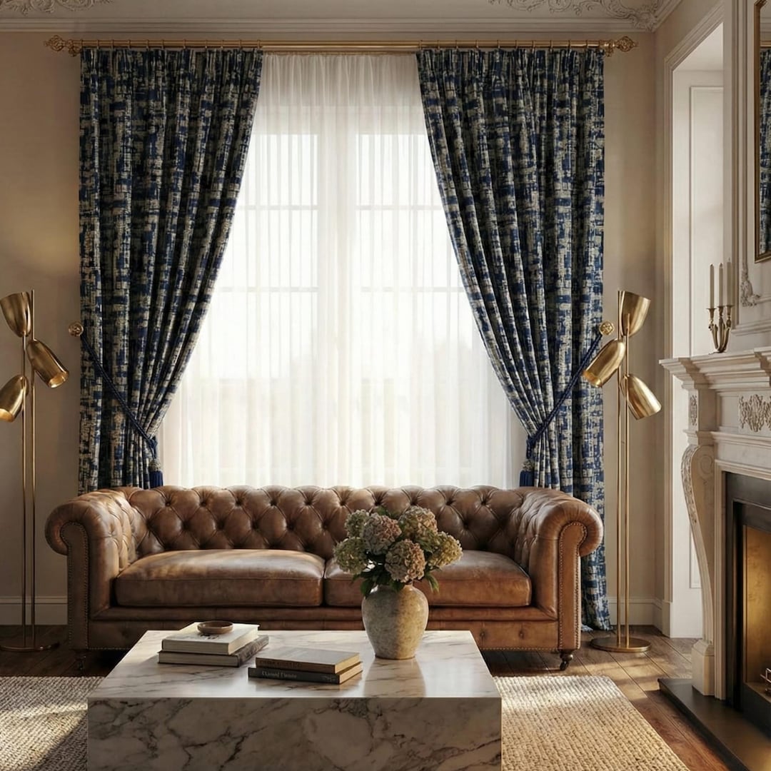 Embroidered Geometric Double Weave Curtains, Luxury Heavyweight Drapes ...