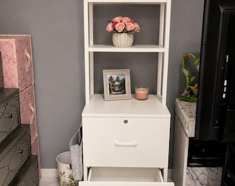 2 Drawer File Cabinet with Lock, Filing Cabinet for Home Office, Printer Stand with Storage Shelves, Wooden File Organizer for Files