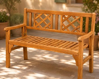 4FT Foldable Outdoor Bench Acacia Wood Garden Bench Patio Loveseat Wooden Park Bench with Armrests Curved Back Porch Balcony Seating