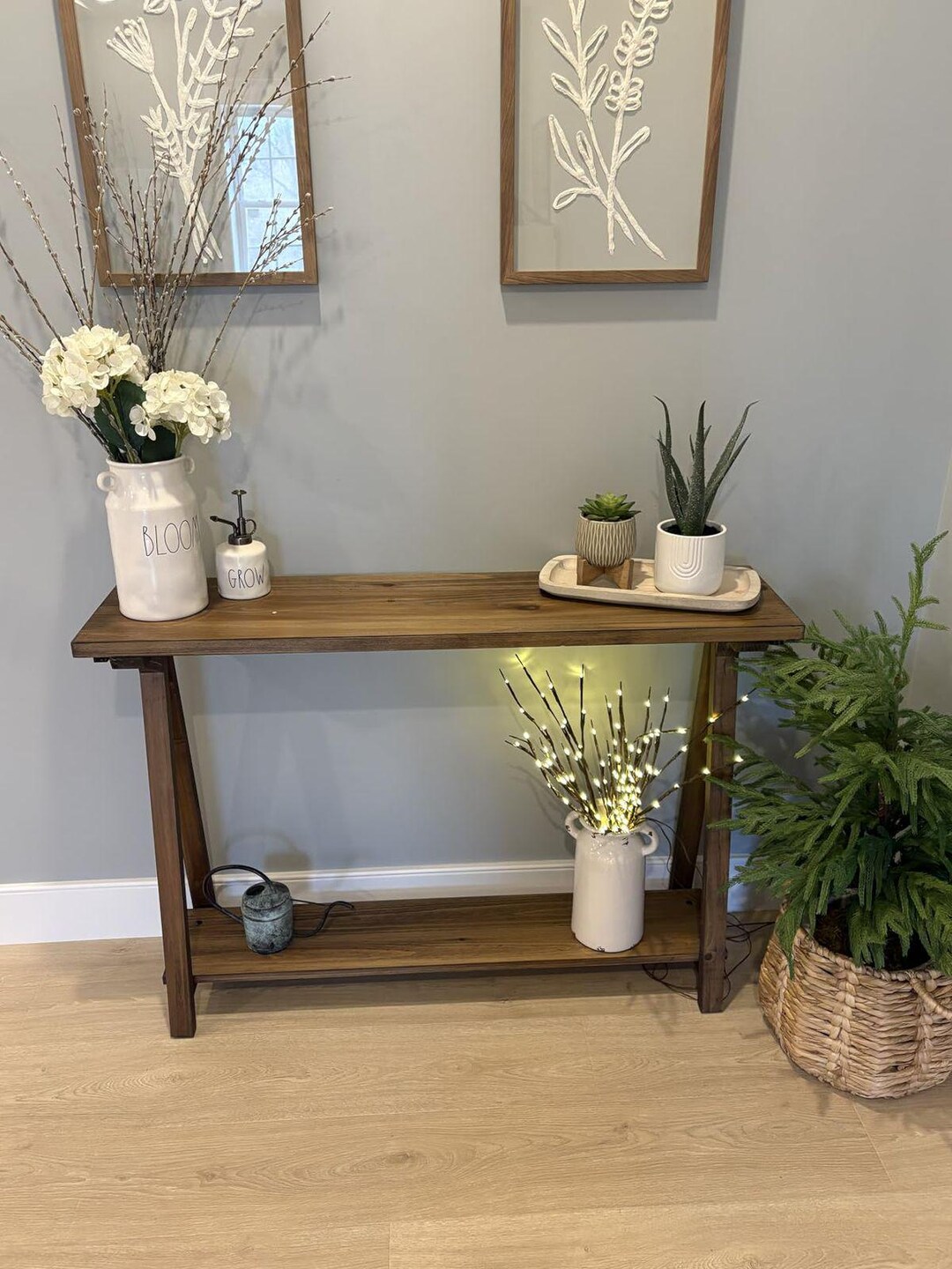 Solid Fir Wood Console Table, Rustic Farmhouse Entryway Shelf, 43" Sofa ...