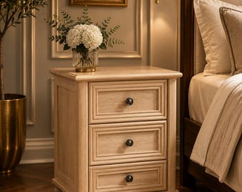 Farmhouse Nightstand Set of 2 | Walnut Bedside Table with 3 Drawers | Wooden End Table Storage Cabinet for Bedroom Living Room