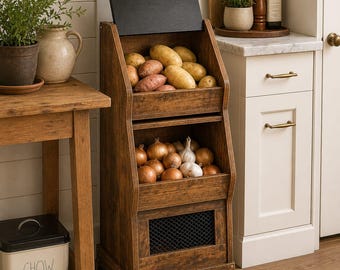 Rolling Vegetable Storage Cabinet: Potato Onion Bread Organizer, Modern Farmhouse MDF
