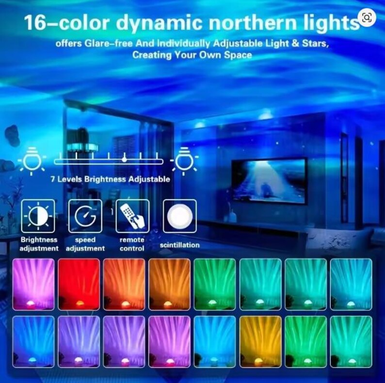 Aurora Projector Night Light: 16 Color LED, Remote Control - Etsy