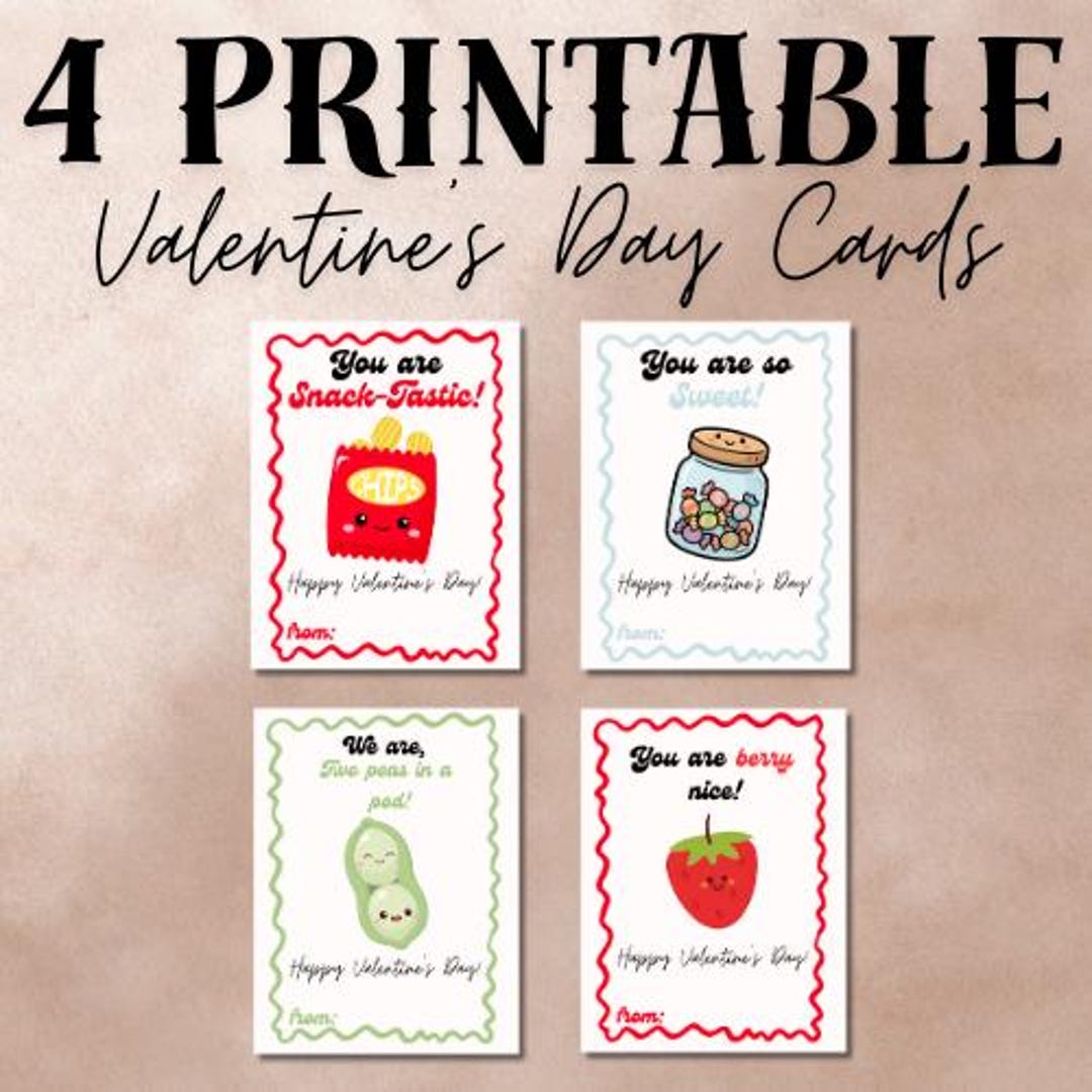Food Pun Valentine Cards for Kids | Printable Classroom Valentines (PDF ...