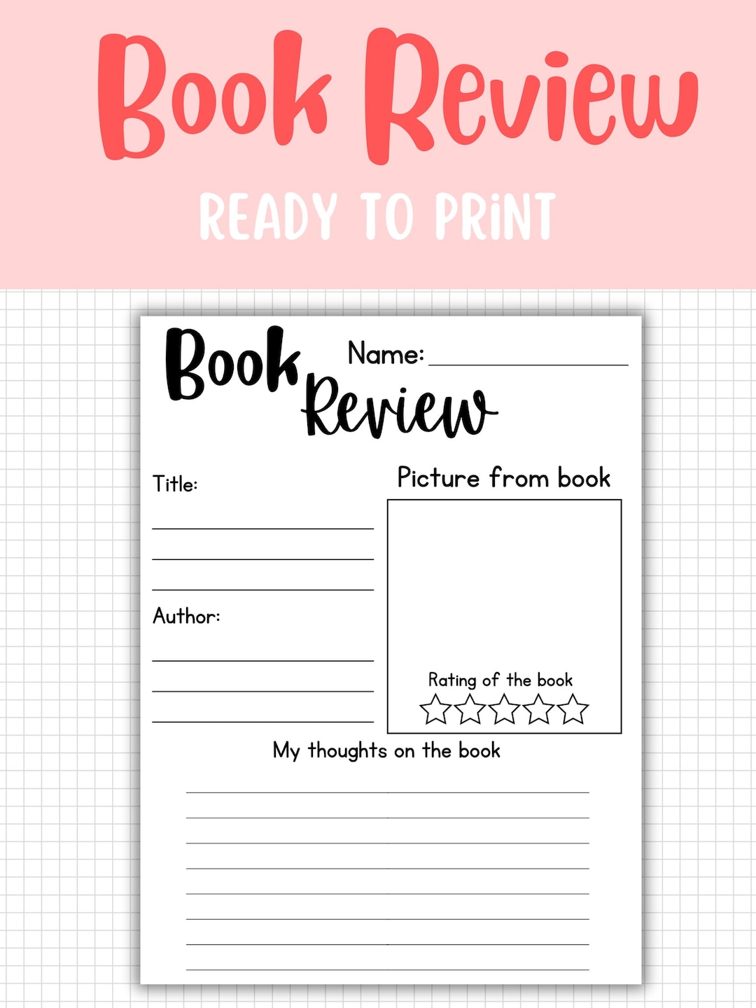 Printable Book Review Worksheet for Kids | Reading Response & Book ...