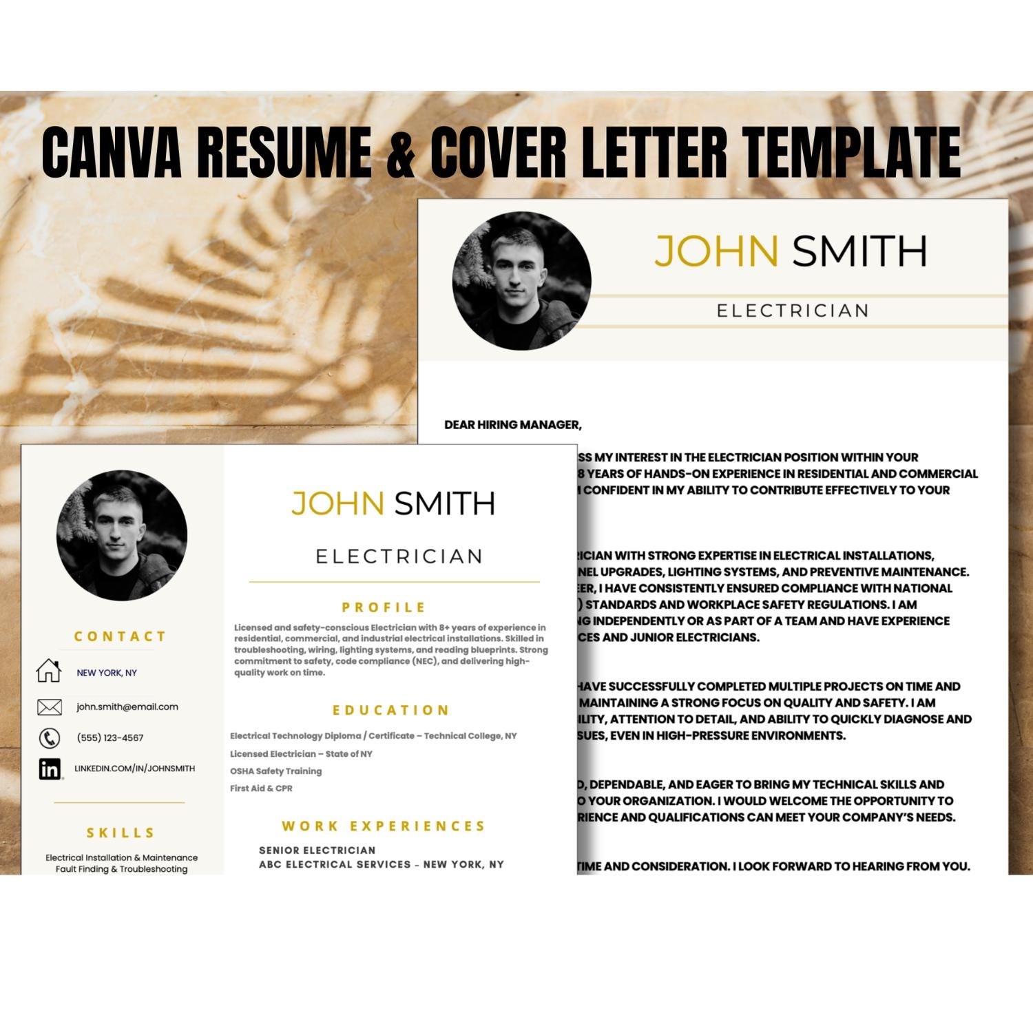 Modern CV Template + Cover Letter | Editable Resume Template Canva ...