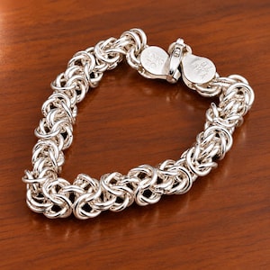Massives, geflochtenes Kettenarmband aus 925er Sterlingsilber – schweres, handgefertigtes Statement-Armband im Boho-Stil – das perfekte Geschenk