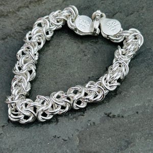 Armband med grov flätad kedja i 925 sterlingsilver, tungt handgjort, bohemiskt presentkort