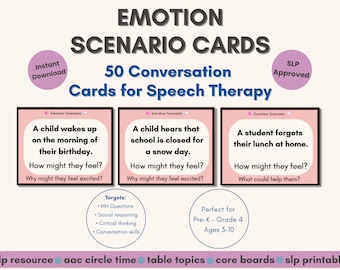 Tarjetas de escenarios emocionales de recursos de logopedia / Círculo de conversación con CAA / Temas de mesa Superflex / Tableros básicos