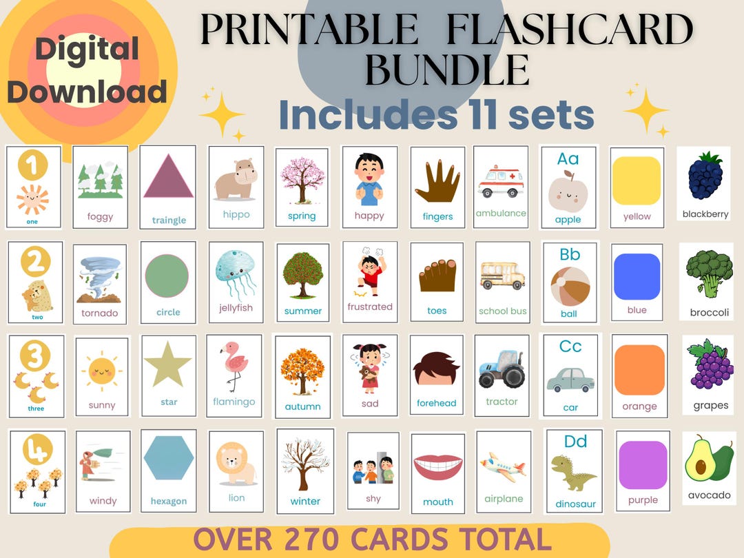 Basic Flashcards Flashcards Bundle for Kids - 11 Printable Learning Sets - Alphabet ...