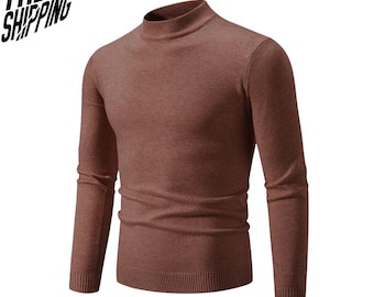 Unisex Mock Neck Knit Sweater: Soft Warm Pullover Top for Autumn Winter