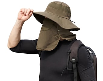 Sun Hat with Face Cover | Wide Brim unisex UV Protection Nylon Cap