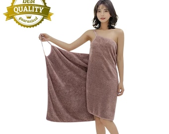 Wearable Coral Fleece Bathrobe Towel, Quick Dry Microfiber Spa Wrap